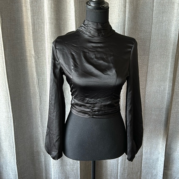 Black Open Back Boohoo Turtleneck Blouse - Picture 1 of 5